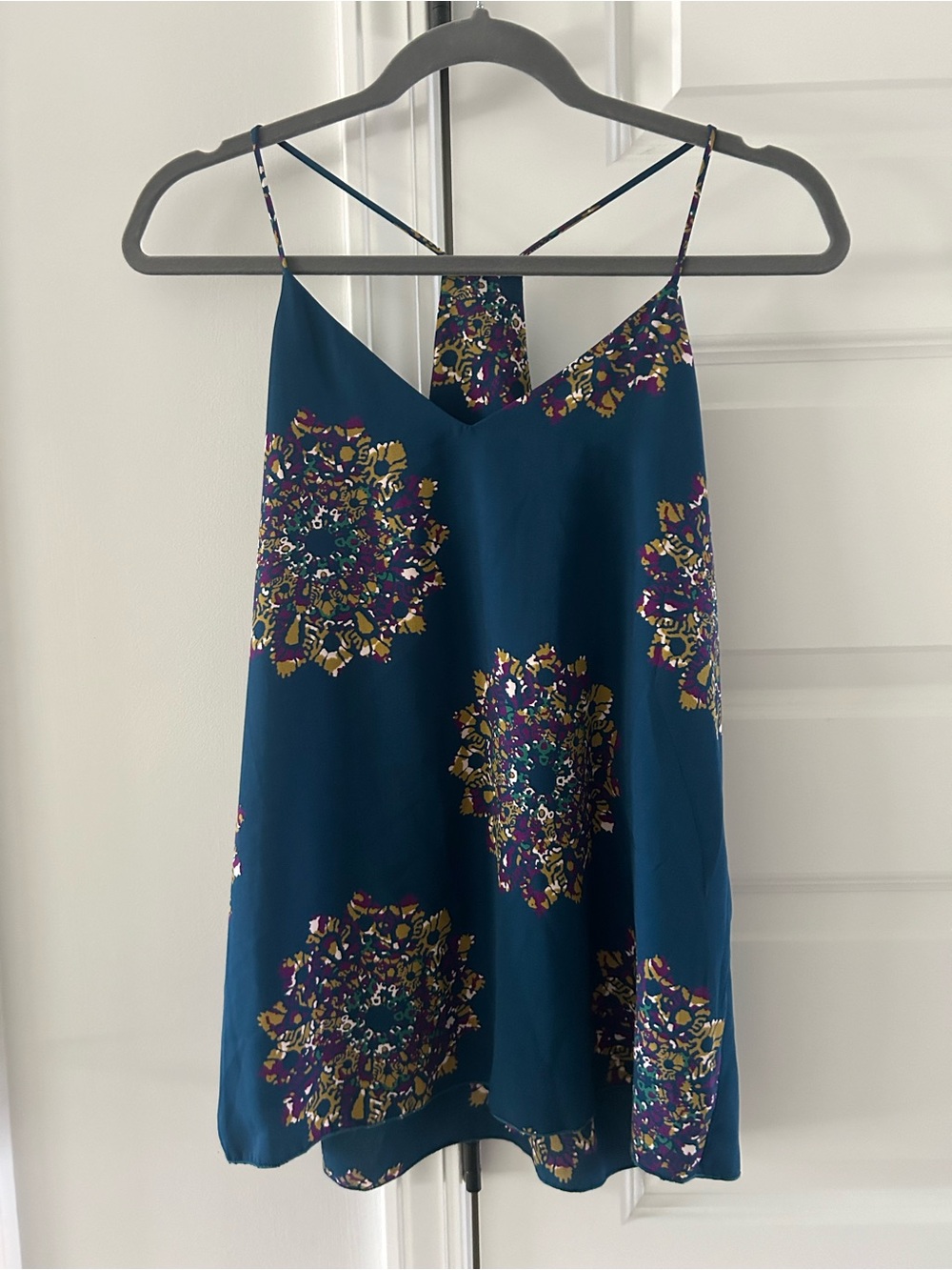 Boho Teal Slip Tank With Medallion Print